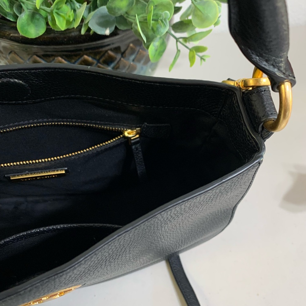 Tory Burch Black Pebbled Leather Hobo with Gold Logo - Picture 9 of 14